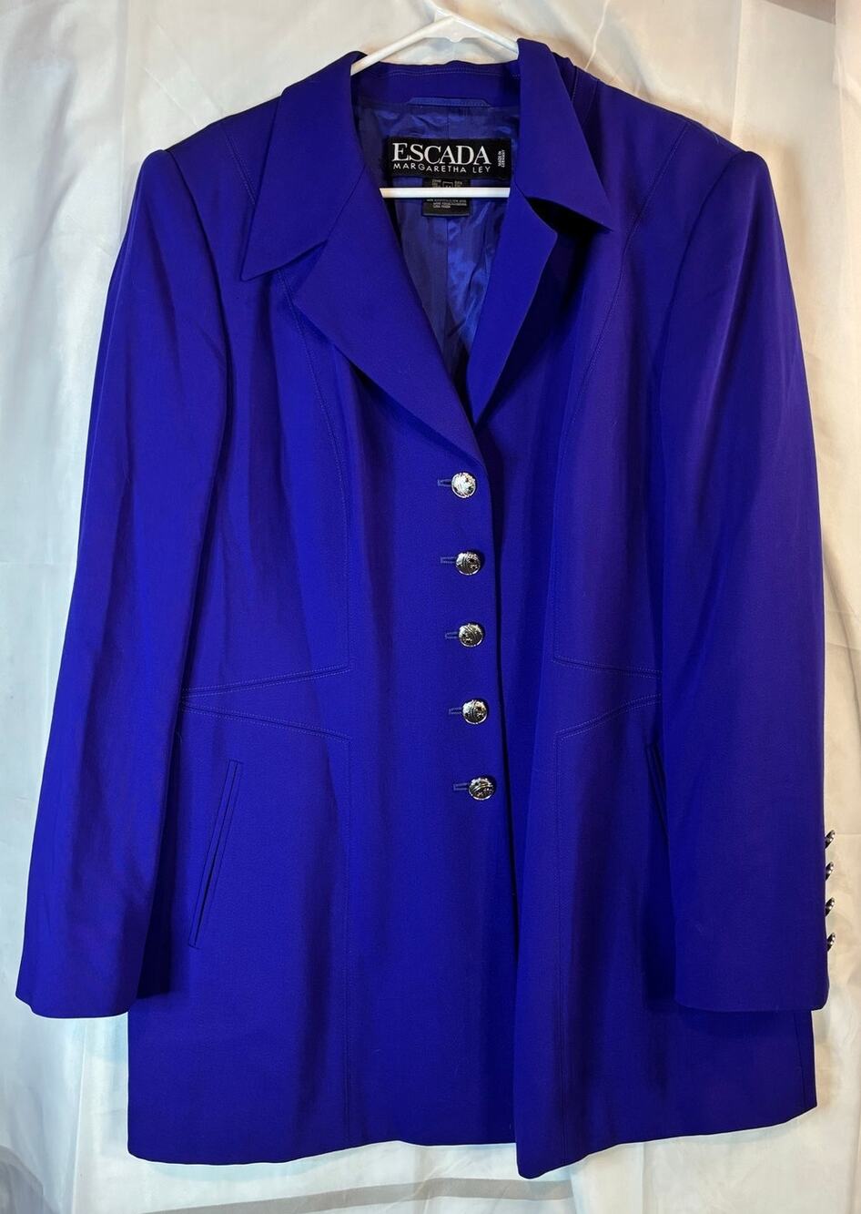 Escada Margaretha Ley Purple Blue Fine Wool Blazer Size 44 Large 14
